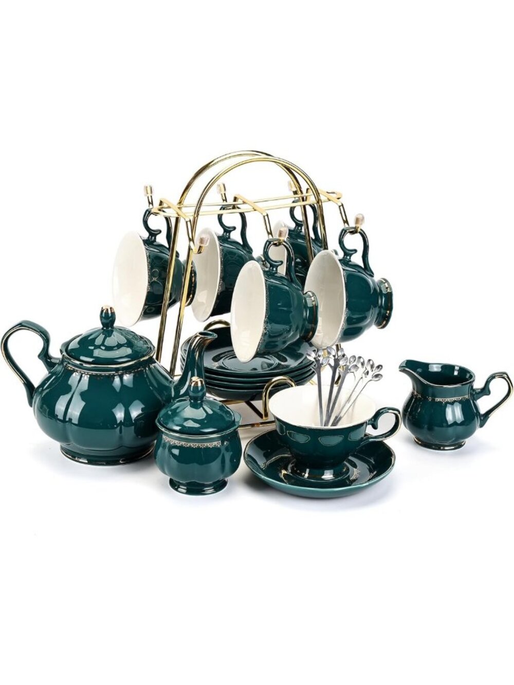 Elegant 22-Piece Porcelain Tea Set for 6 - Teapot, Cups, Saucer, Creamer & More